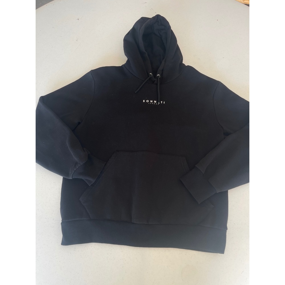 Sonneti London Mens Hoodie Black Embroidered Logo Pullover Sweatshirt Large